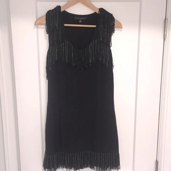 Sheri Bodell | Dresses | Sheri Bodell Black Silk Fringe And Chain Mini Dress  | Poshmark